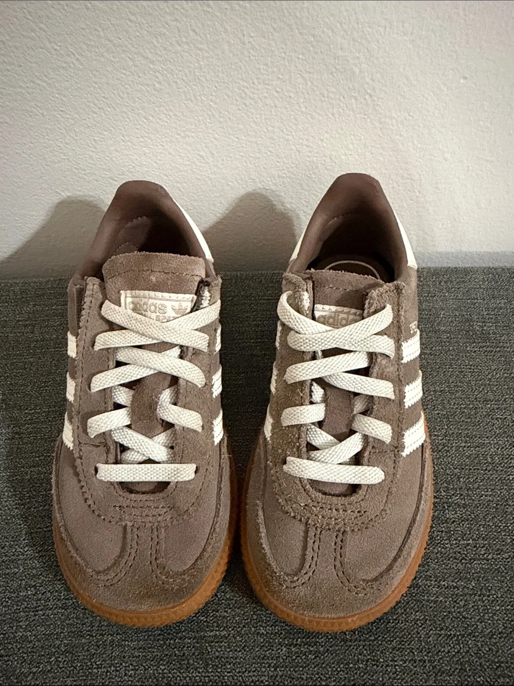 adidas Kids Brown Suede Sneakers with White Stripes